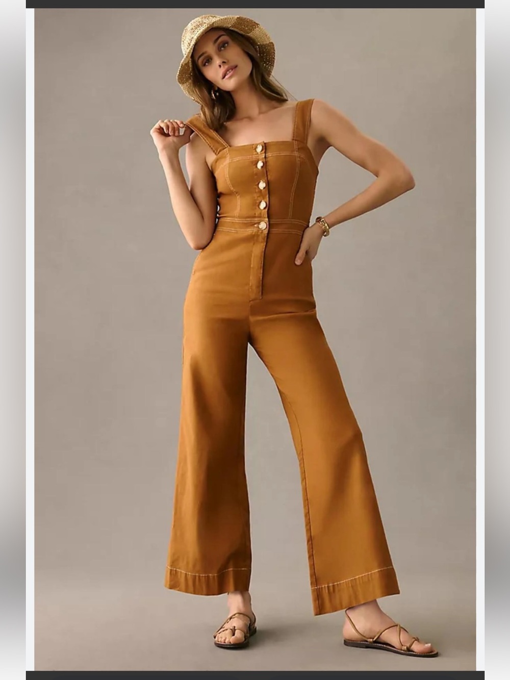 Maeve Collette Portside Wide-Leg Button-Front Jumpsuit-Rust